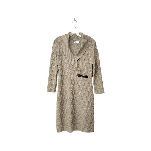 Calvin Klein Dresses & Skirts - Calvin Klein Cable Knit Shawl Collar Sweater Dress with Leather Buckle Accent